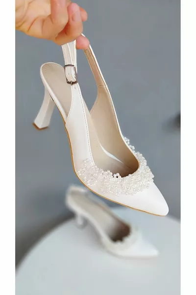 Damen Brautschuhe 7 cm weiß perle 