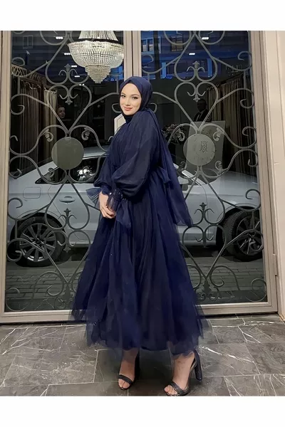 فستان سهرة الحجاب \ فستان الحجاب / فستان سهرة تول الحجاب / فستان سهرة رقيق / فستان نموذج الأميرة