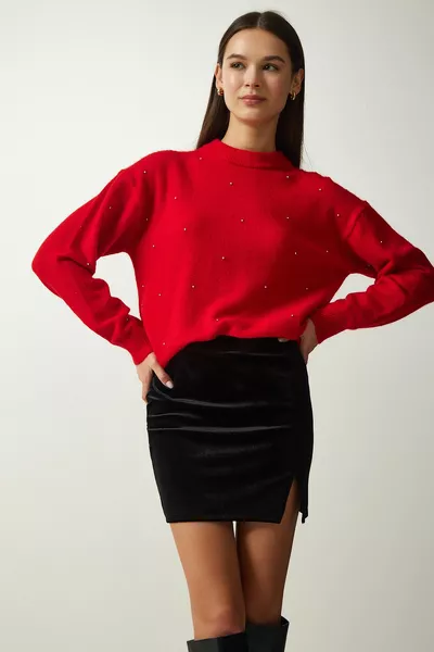 Women's Black Slit Velvet Mini Skirt 