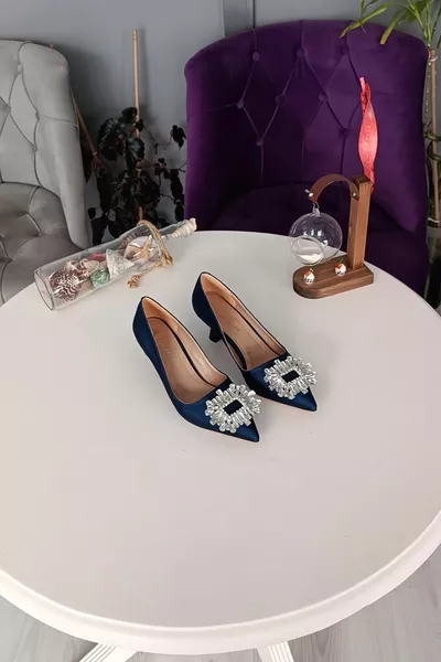 Marineblauwe satijn 7cm Hak Accessoire Avondjurk Stiletto Damesschoenen
