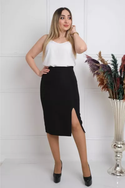 Black Pencil Skirt with Straight Slit 