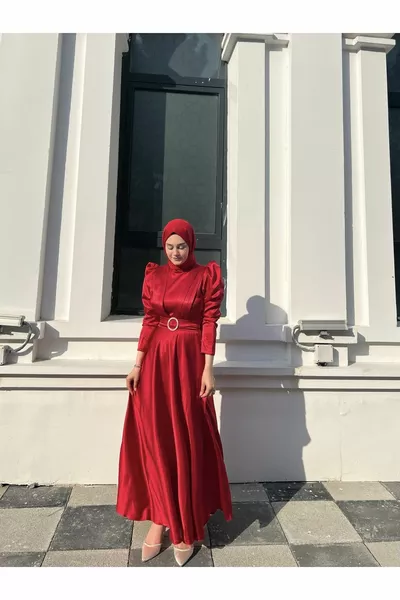 فستان سهرة محجاب أحمر