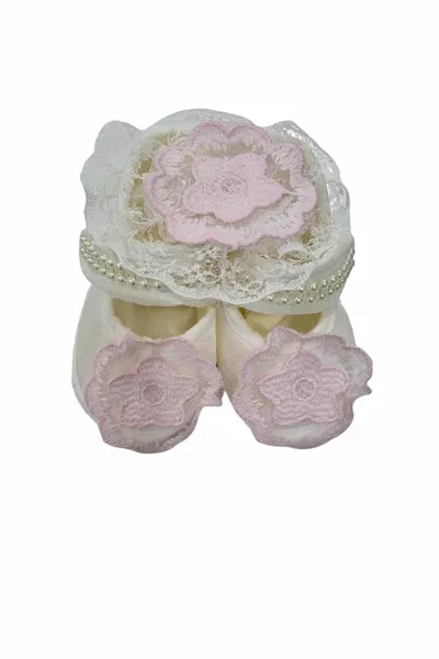 Güpure Satin Bébé Fille Chaussons / Ensemble de Chaussons Couronnés / Mevlütlük Chaussons Bébé Fille / Chaussons Bébé