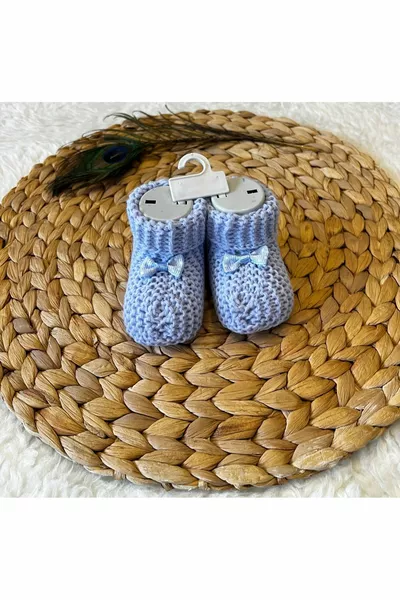 Лента из 3 предметов Синий Серый Норка Малышка Девочка Мальчик Вязаные Ботильоны