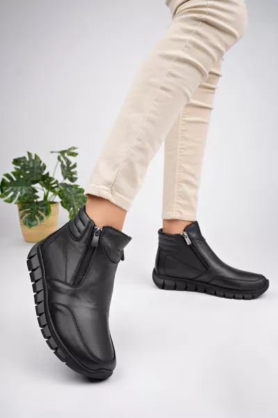 Stivali anatomici in pelle da donna nera in vera pelle 