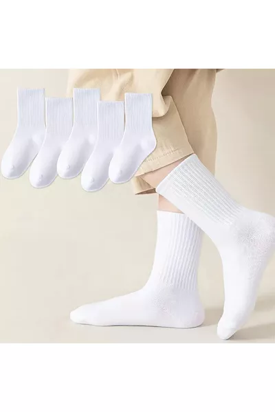 جوارب عالمية للجنسين، طقم 6 قطع، جوارب تنس بيضاء بسيطة