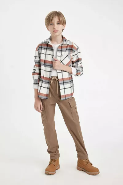 Boys' Gabardine School Pants with Cargo Pockets, Elastic Waist and Ankles AU