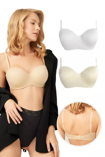 حمالة صدر بدون حشوة مع دعامة وطقم مكون من قطعتين-3