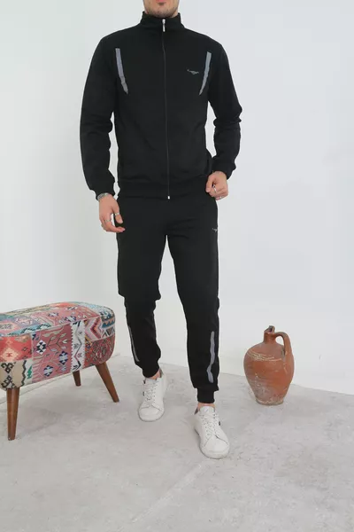 بدلة رياضية رجالية سوداء بسحّاب كامل