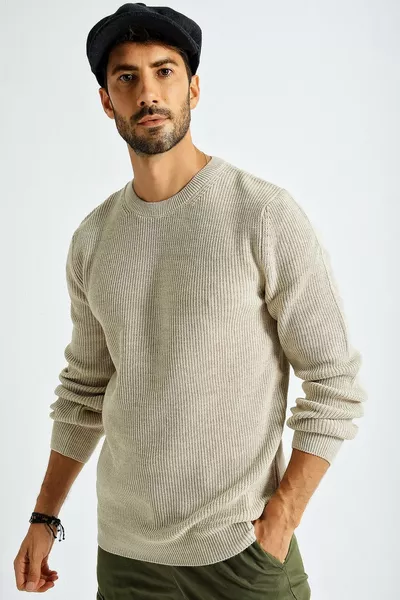 سترة صوفية رجالية بياقة دراجة هوائية منسوجة بتقنية السلانك 