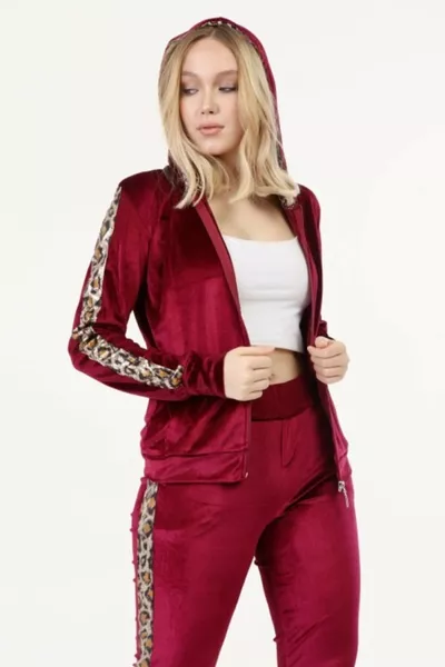 Leopardenmuster Bordeaux Velours-Set