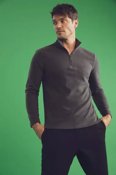 Regular Fit Half-Zip Fleece Sweatshirt with Stand Collar