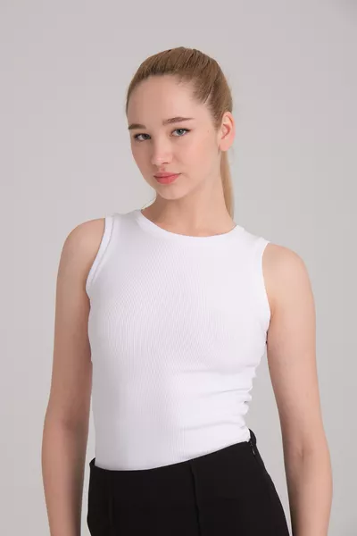 Damen Spitzenrippen-Strapstop Basic Weiß Ärmelloses Sommerliches Baumwolltop