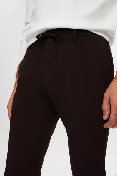 Ds Damat Slim Fit Brown Jogger Pants with Elastic Waist, Drawstring, Zipper, and Stretch for Comfort
