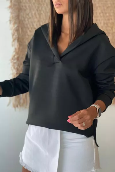 Sweat-shirt oversize à capuche et col polo pour femme