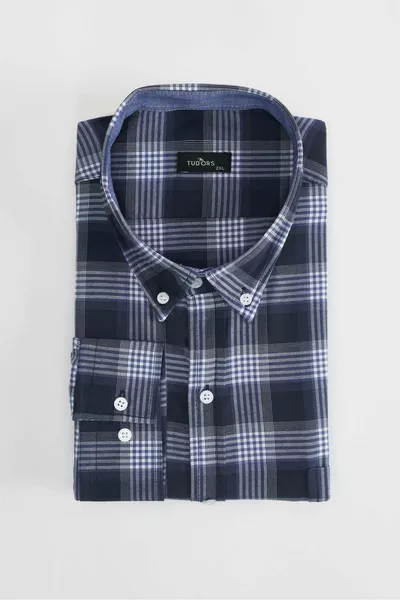 Plus Size Plaid Bordered Collar Button-Up Men's Shirt