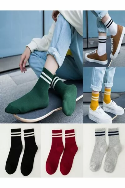 6-Pack Economic Set of Unisex Tennis Socks with Colorful Hoops and Patterns