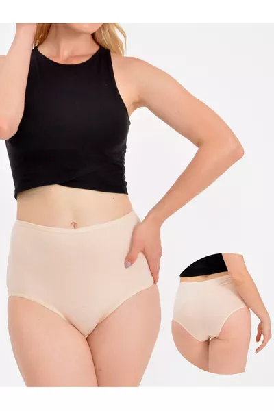 Damen Hohe Taille Slip Hautfarben Baumwolle Weicher Stoff 7er Pack