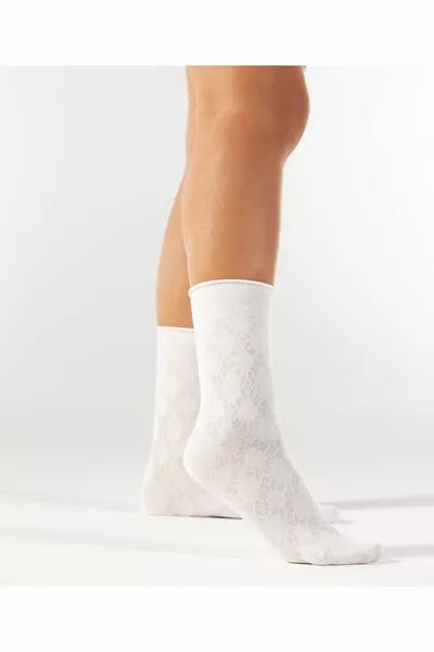 Chaussettes invisibles pour femme en modal blanc avec motif tricoté, sans élastique et sans couture