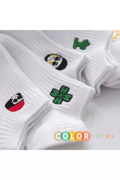 5 Pairs of Fun Embroidered Women's Socks Set (COMFORT SOFT)