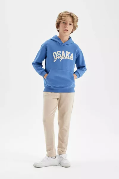 Sweat-shirt à capuche avec poche et imprimé bleu pour garçon AU