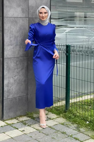 Sleeve Fringed Satin Evening Dress Saks