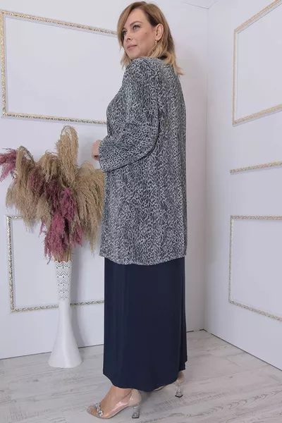 Leopard Jacket Evening Dress Navy Blue