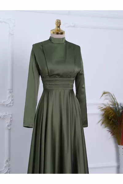 الخصر الطيات مفصلة الجبهة مزدوجة طبقة الساتان مساء اللباس