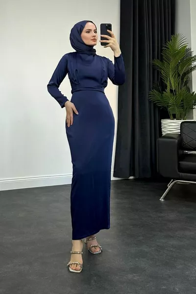 نانا الساتان مساء اللباس الأزرق الداكن