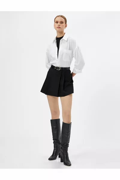 Mini Shorts Rok Geplooide Riem Gedetailleerde Viscose Mix