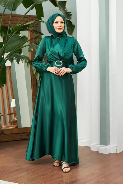 Noble Satin Evening Dresses - Emerald Green