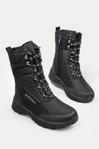 عدم الانزلاق وحيد طارد المياه أسود النساء أحذية الثلج