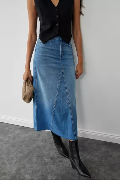 Blue Milo Stitched Jean Skirt