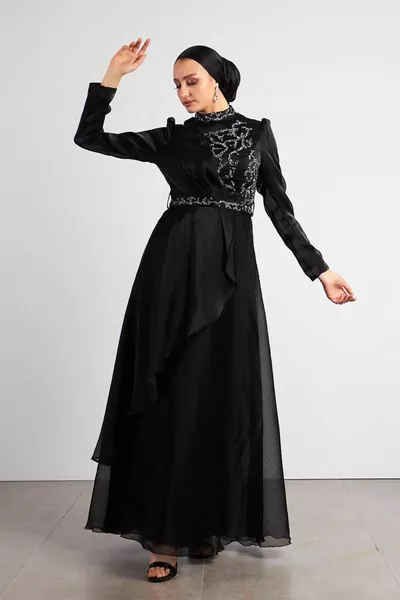 Zwarte Basil Hijab Avondjurk