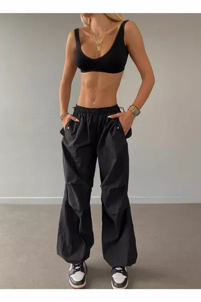 Damen Parachute Fabric Hose Schwarz