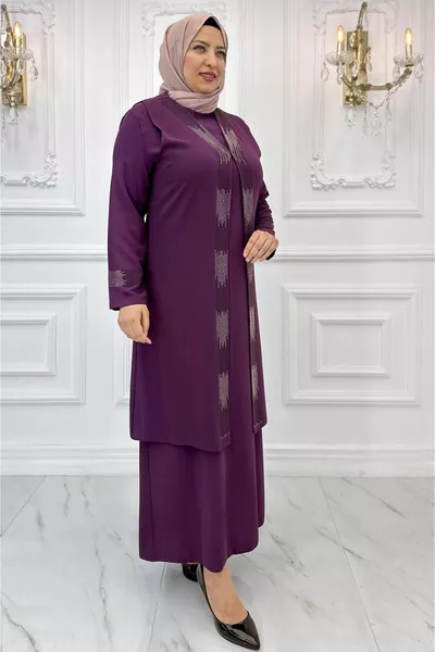 ROBE DE SOIRÉE DÉTAILLÉE EN PIERRE DE PRUNE POUR FEMME T 
