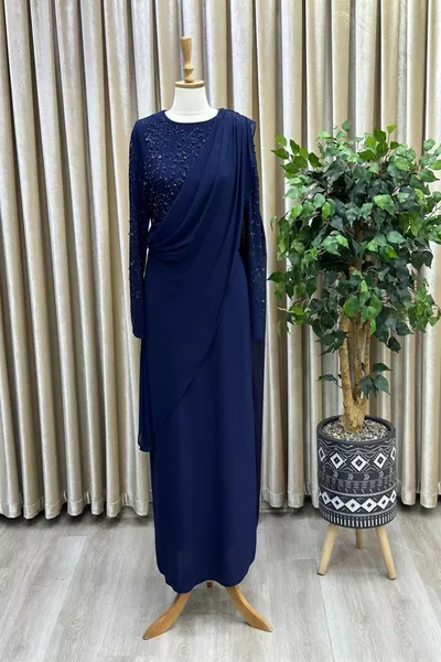 Вечернее платье больших размеров хиджаб из шифона и камня