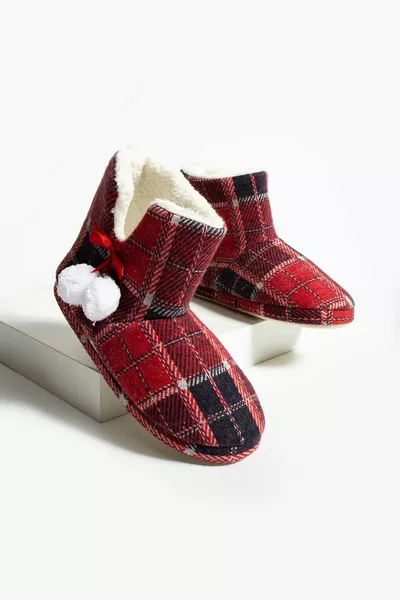 الأحمر منقوشة نمط مريحة لينة الشتاء دافئ المرأة عدم الانزلاق عيد الميلاد عائم والأحذية المنزلية