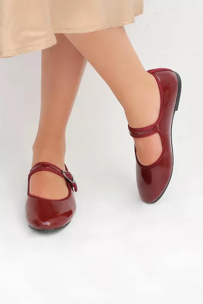 نسائي بورجوندي ماري جين براءات الاختراع الجلود اليومية راقصة الباليه الشقق 