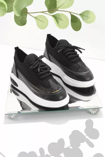 Siyah Streç Kadın Sneaker 