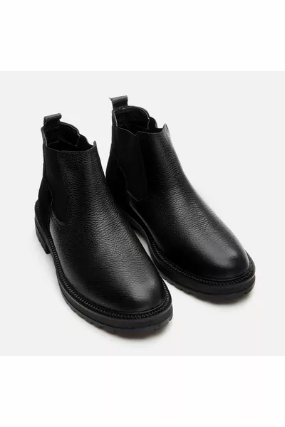 Bottes décontractées en cuir véritable noir pour hommes