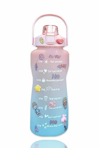 Flacon d’eau de motivation de 2 litres avec buveur de paille Tritan Gym bouteille d’eau autocollant cadeau