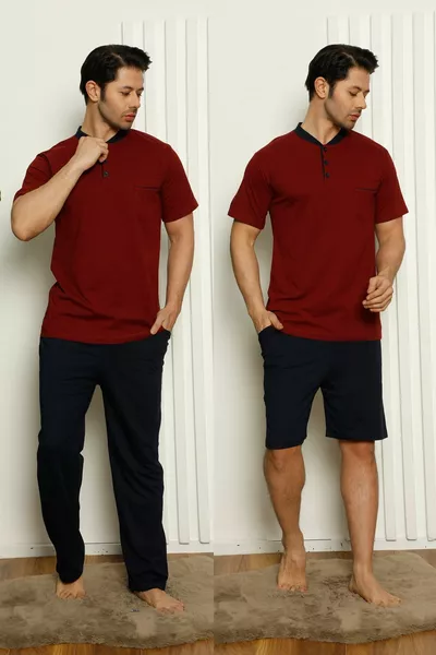 Erkek Kısa Kollu Ve Cepli Çeyizlik 3'lü Pijama Takım (KUTUSUZ) 