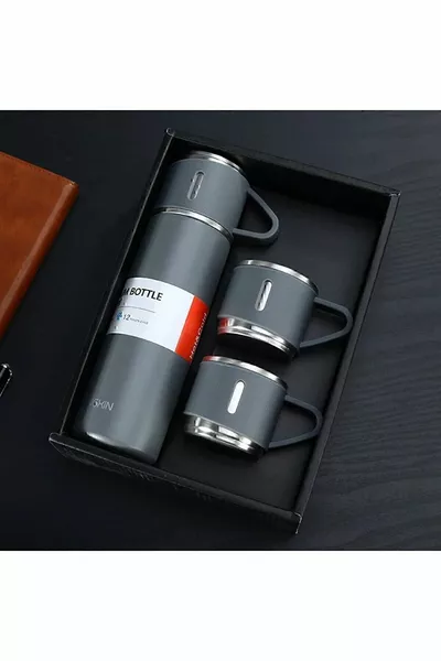 Edelstahl Thermoskanne Grau Farbe 3 Tassen Thermoskanne Set Vakuum Thermoskanne Set