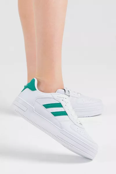 Unisexe Blanc Vert Rayures Latérales À Lacets Casual Fit Sneakers