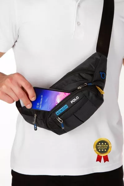 Adelina Черная сумка на плечо и талии с выходом для наушников Повседневная сумка с перекрестным ремнем Бесплатная сумка