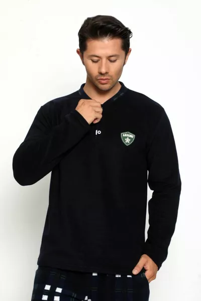 Marineblauwe Arouno bedrukte fleece pyjamaset voor heren