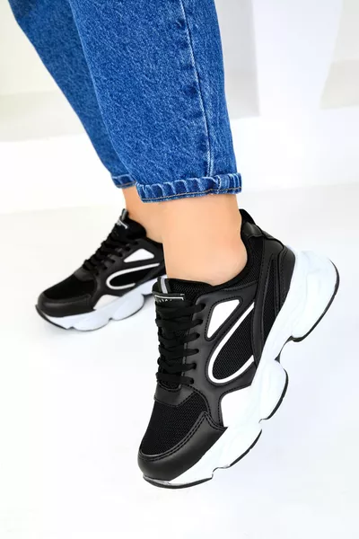 Baskets Femme Noir Mat-Blanc 