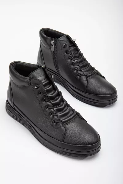 Guaranteed Black Color Orthopedic Sole Zipper Warm Lined Boots Rubber Sole Lace-Up Boots