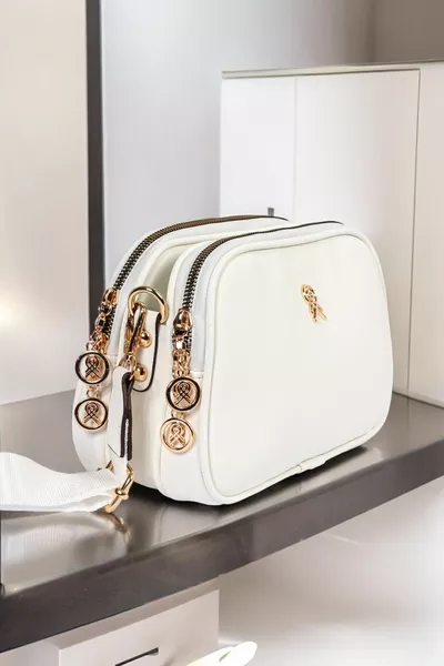 المرأة الأبيض 3 مقصورات Buzzy الساتان الجلود اليومية المرأة حقيبة الكتف مع حزام العمود قابل للتعديل